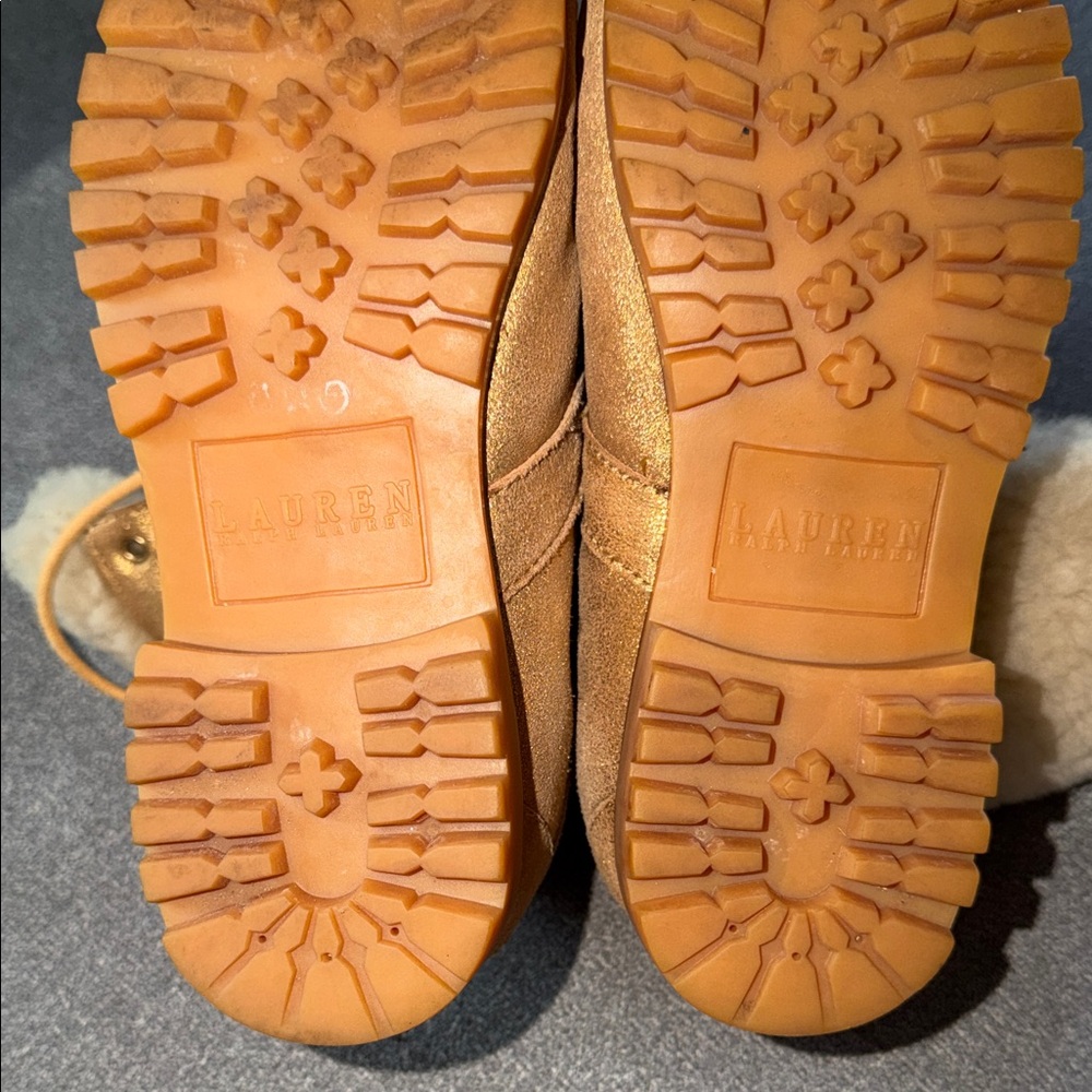 Lauren Ralph Lauren Metallic Tan Lace-Up Shearling Boots - Picture 7 of 7